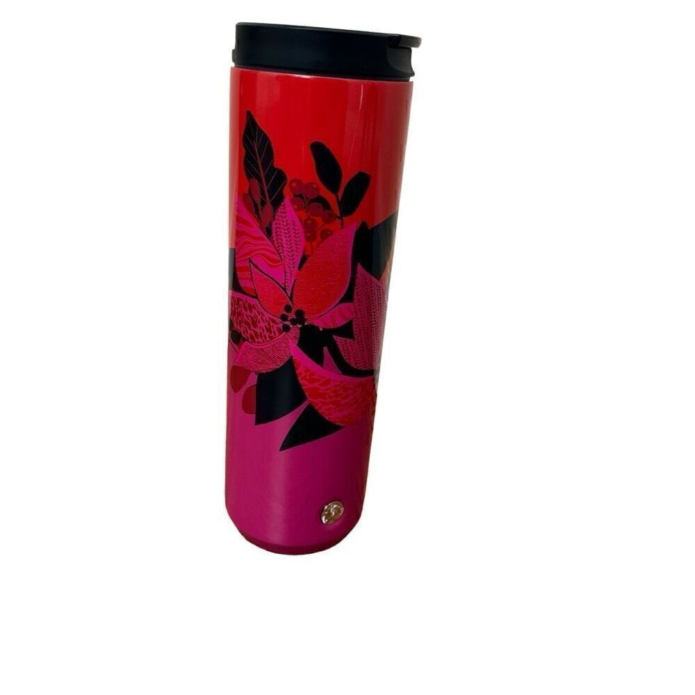 Starbucks Holiday 2021 Stainless Steel Tumbler Red Pink Poinsettia Floral 16 oz